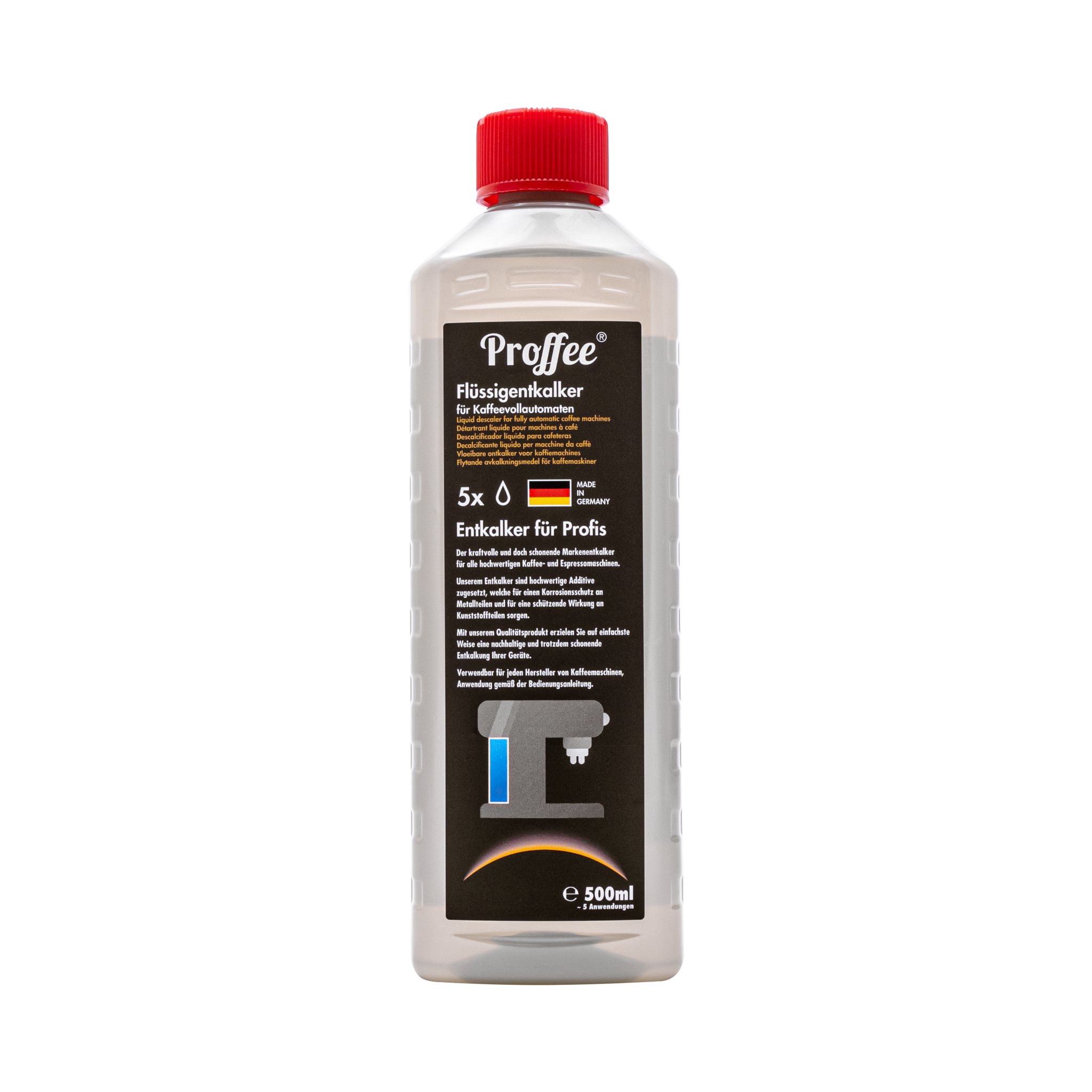 Proffee Flüssigentkalker – Flasche mit rotem Verschluss, 500 ml, für Kaffeevollautomaten